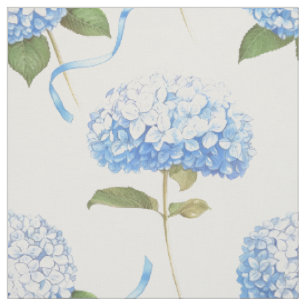 Tecido Padrão Floral de Fita de Hortênsia Azul