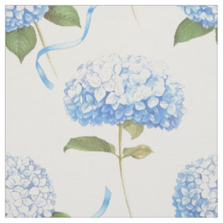 Tecido Padrão Floral de Fita de Hortênsia Azul