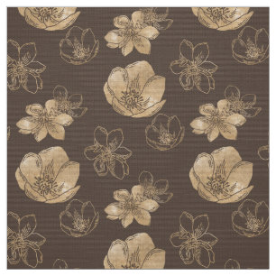 Tecido Padrão Floral de Folha de Ouro Chic