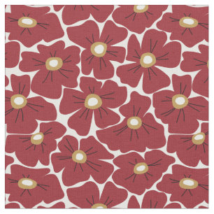 Tecido Padrão Floral de Grande Escala Vermelho Escuro