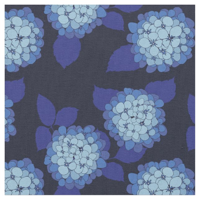 Tecido Padrão Floral de Hydrangeas Azuis do Hamptons Mari (Detalhe)