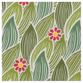 Tecido Padrão Floral de Margarida Verde Vermelha-Cute Gro