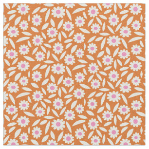Tecido Padrão Floral de Margaridas Retro Groovy em laranj