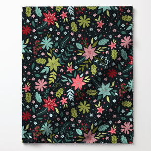 Tecido Padrão Floral de Natal Botânico