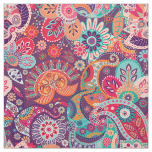 Tecido Padrão floral de Paisley de neon rosa