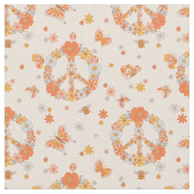 Tecido Padrão Floral de Paz Laranja (Detalhe)