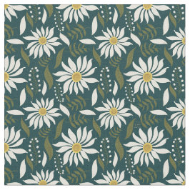 Tecido Padrão Floral de Teal Branco Daisy