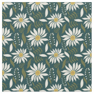 Tecido Padrão Floral de Teal Branco Daisy