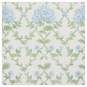 Tecido Padrão Floral de Treliça de Hortênsia Azul