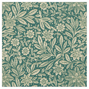 Tecido Padrão Floral de Vintage Verde e Dourado