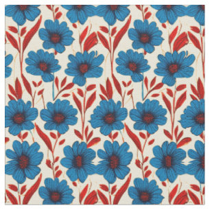 Tecido Padrão Floral Elegante com Flores Azuis Vibrantes