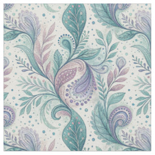 Tecido Padrão Floral em Aquarela Paisley em Azul Turquesa