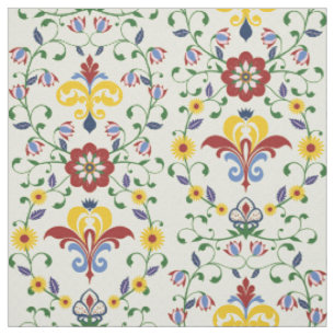 Tecido Padrão Floral Escandinavo Rosemaling Nórdico