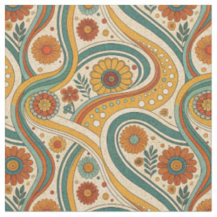 Tecido Padrão Floral Groovy Retro dos Anos 70 Flores & Es