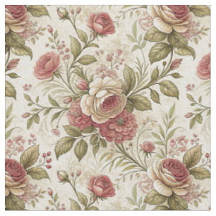 Tecido Padrão Floral Jardim Rosa Inglês Vintage & Creme