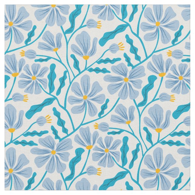 Tecido Padrão Floral Moderno de Meados do Século Azul (Detalhe)