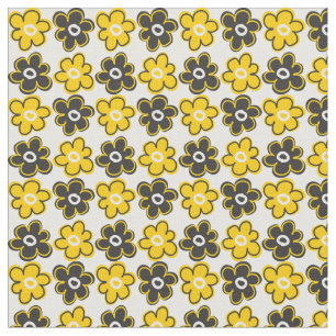 Tecido Padrão Floral Preto Amarelo Moderno