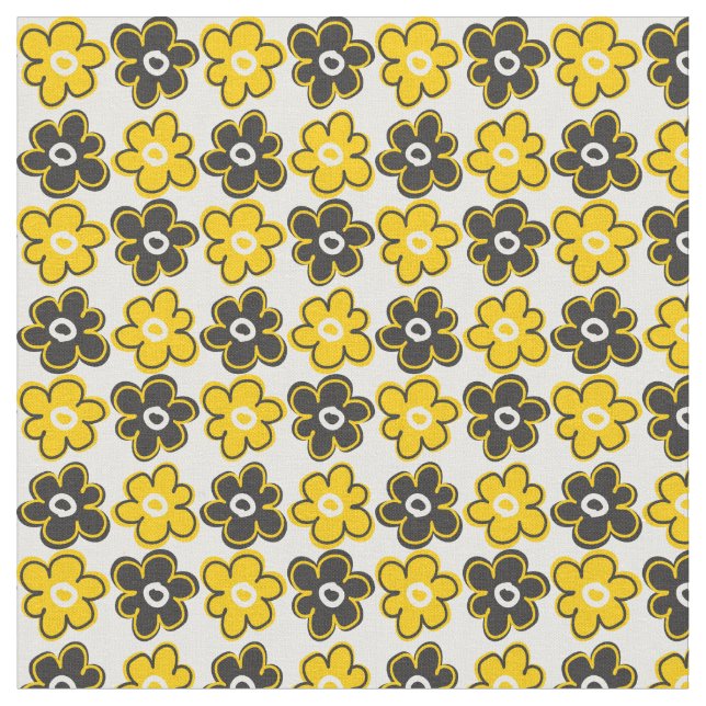 Tecido Padrão Floral Preto Amarelo Moderno (Detalhe)
