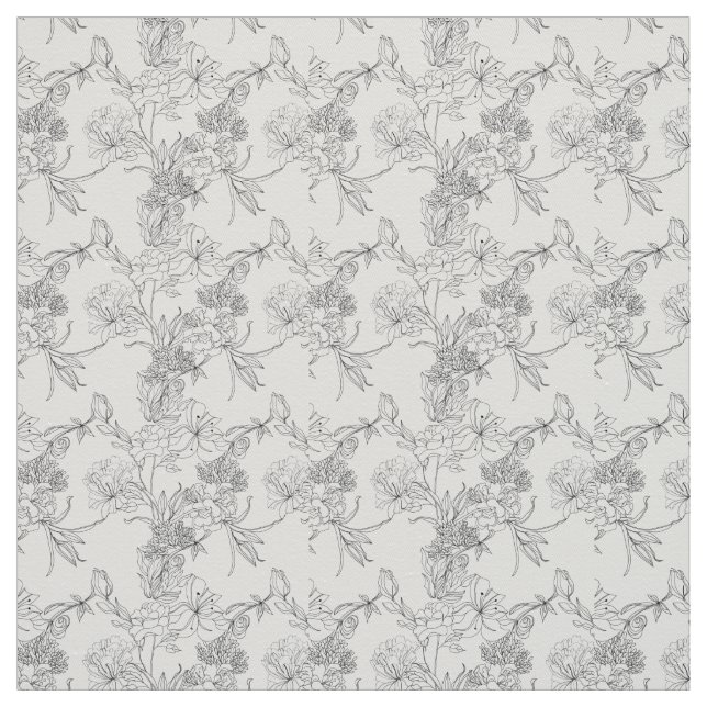Tecido - Padrão Floral Preto e Branco (Modelo)