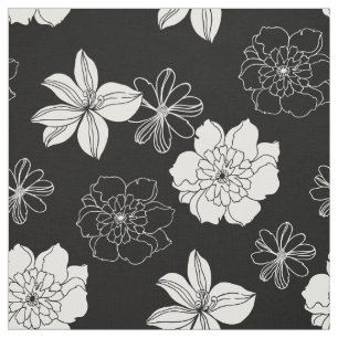 Tecido Padrão Floral Preto e Branco