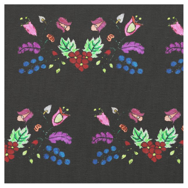 Tecido Padrão Floral Preto Ojibwe (Detalhe)