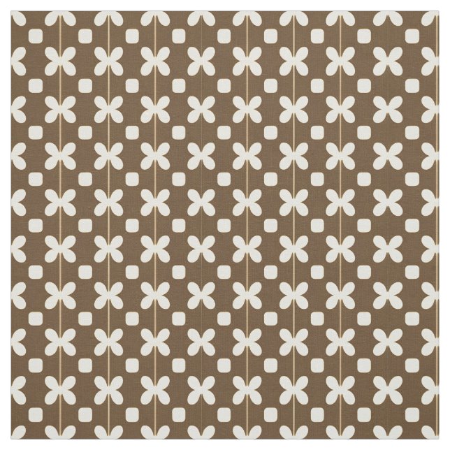 Tecido Padrão Floral Retro com Marrom e Bege (Modelo)