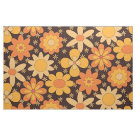 Tecido Padrão floral retrô groovy amarelo e laranja