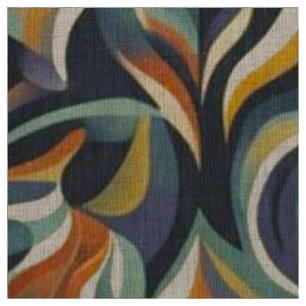Tecido Padrão Floral Rodopiante Retro Groovy Azul Marinho