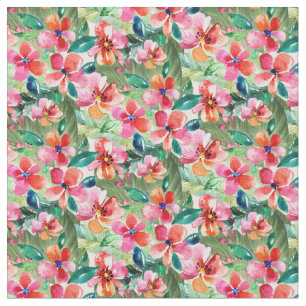 Tecido Padrão Floral Rosa e Verde