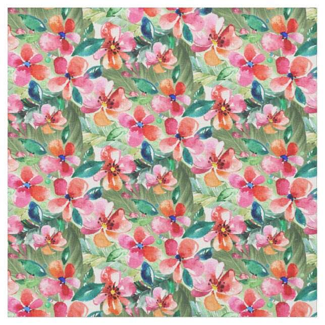 Tecido Padrão Floral Rosa e Verde (Detalhe)