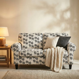 Tecido Padrão Floral Simples Preto e Branco Minimalista