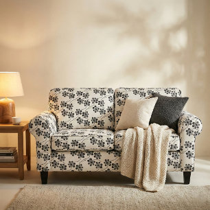 Tecido Padrão Floral Simples Preto e Branco Minimalista