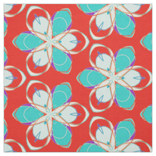 Tecido Padrão Floral Tropical Vermelho