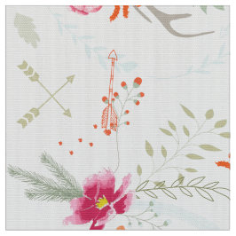 Tecido Padrão Floral Verde-Coral Rosa