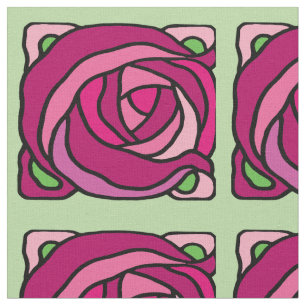 Tecido Padrão floral verde e cor-de-rosa Rosas