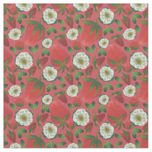 Tecido Padrão Floral Vermelho de Morango