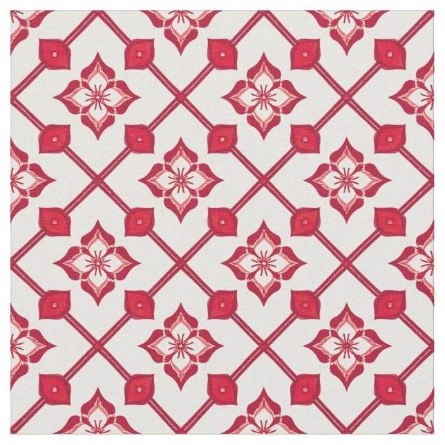 Tecido Padrão Floral Vermelho e Branco (Detalhe)