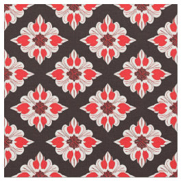 Tecido Padrão Floral Vermelho e Branco Abstrato