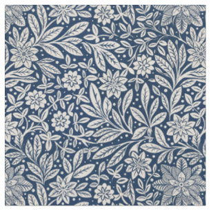 Tecido Padrão Floral Vintage Azul e Branco
