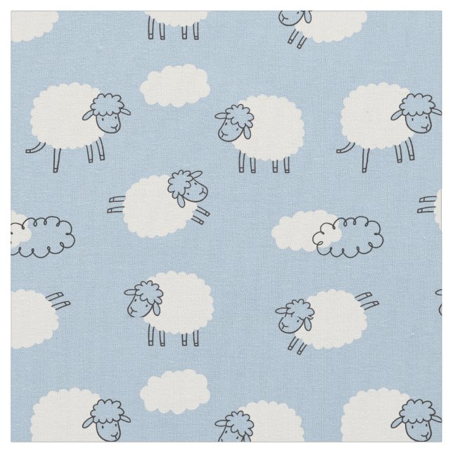Tecido Padrão Fluffy Pastel Blue Lamb (Detalhe)