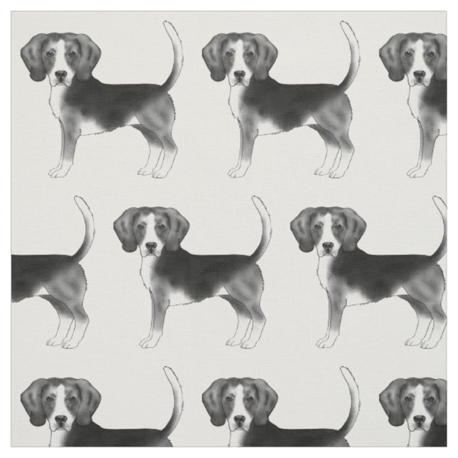 Tecido Padrão Fofo de um Cachorro Beagle em Preto e Branc (Modelo)
