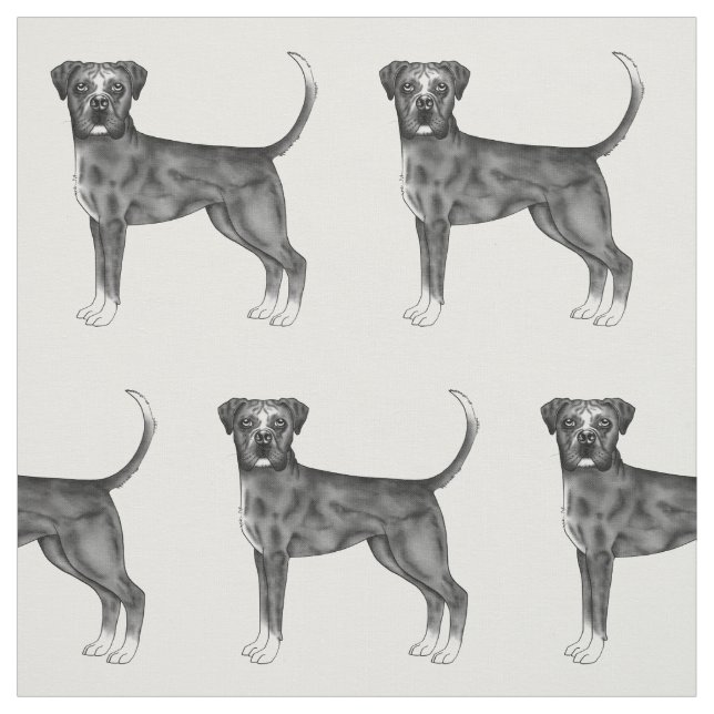 Tecido Padrão Fofo de um Cachorro Boxer em Preto e Branco (Modelo)