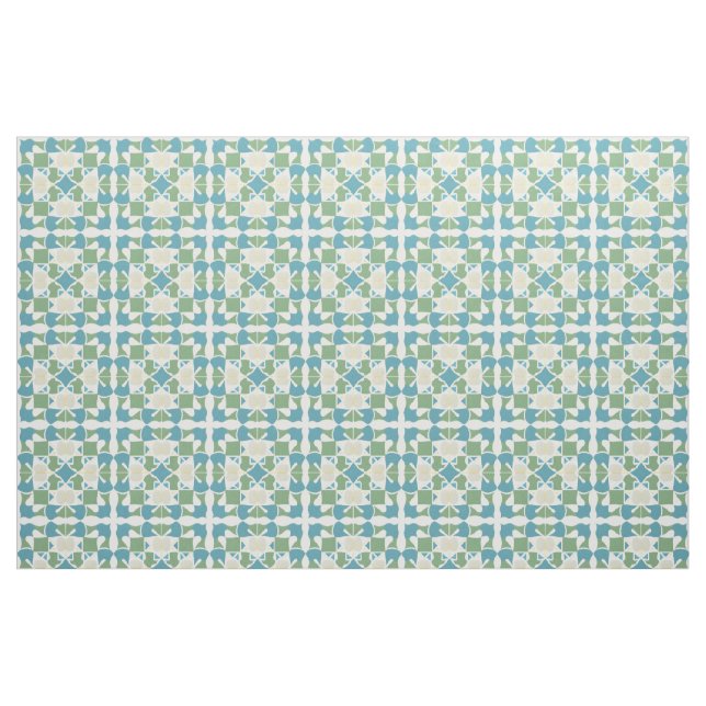 Tecido Padrão Geométrico Abstrato em Verde e Azul (Fat Quarter)