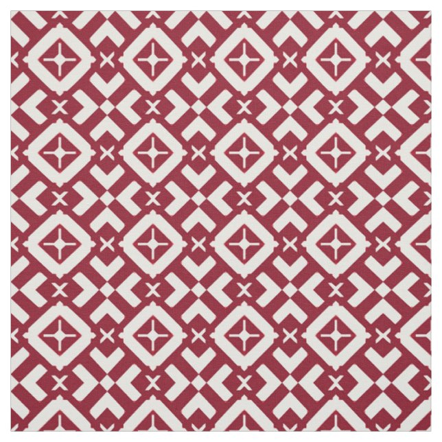 Tecido Padrão Geométrico Abstrato Vermelho e Branco (Modelo)