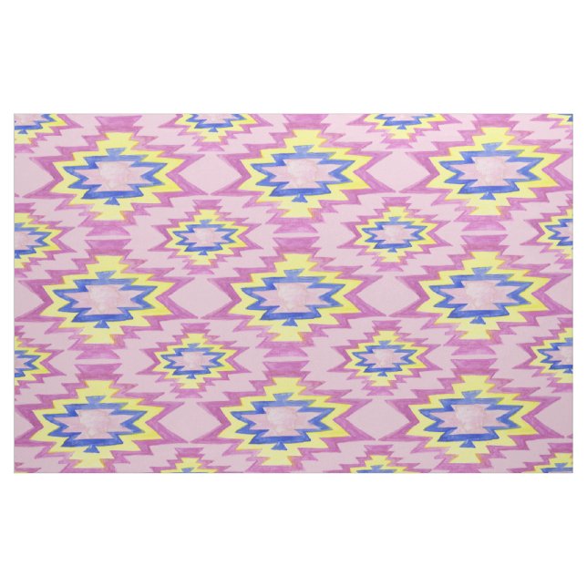 Tecido Padrão Geométrico Amarelo-Cor-de-Água Boho (Jarda)