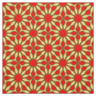 Tecido Padrão Geométrico Amarelo e Vermelho Elegante
