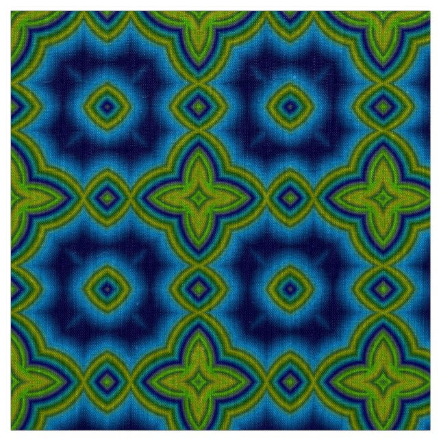 Tecido Padrão geométrico azul-aqua e marroquino verde (Amostra)