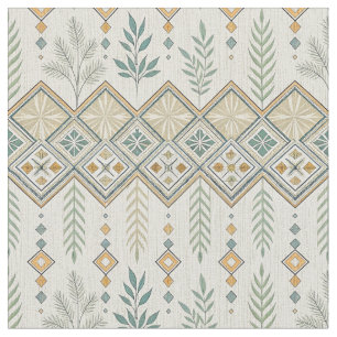 Tecido Padrão Geométrico Botânico de Arte Folclórica