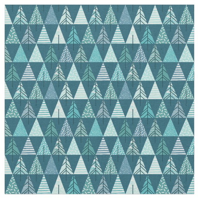 Tecido Padrão Geométrico da Árvore Teal Feliz de Natal (Detalhe)