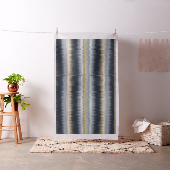 Tecido Padrão Geométrico da Cinza Azul Dourada Ikat Zigza (In Situ)